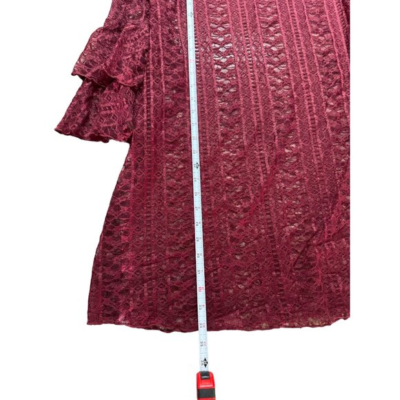 Wrangler Retro Lace Dress Tunic Blouse Fluff‎ Sleeves Maroon Womans Medium - Picture 5 of 6